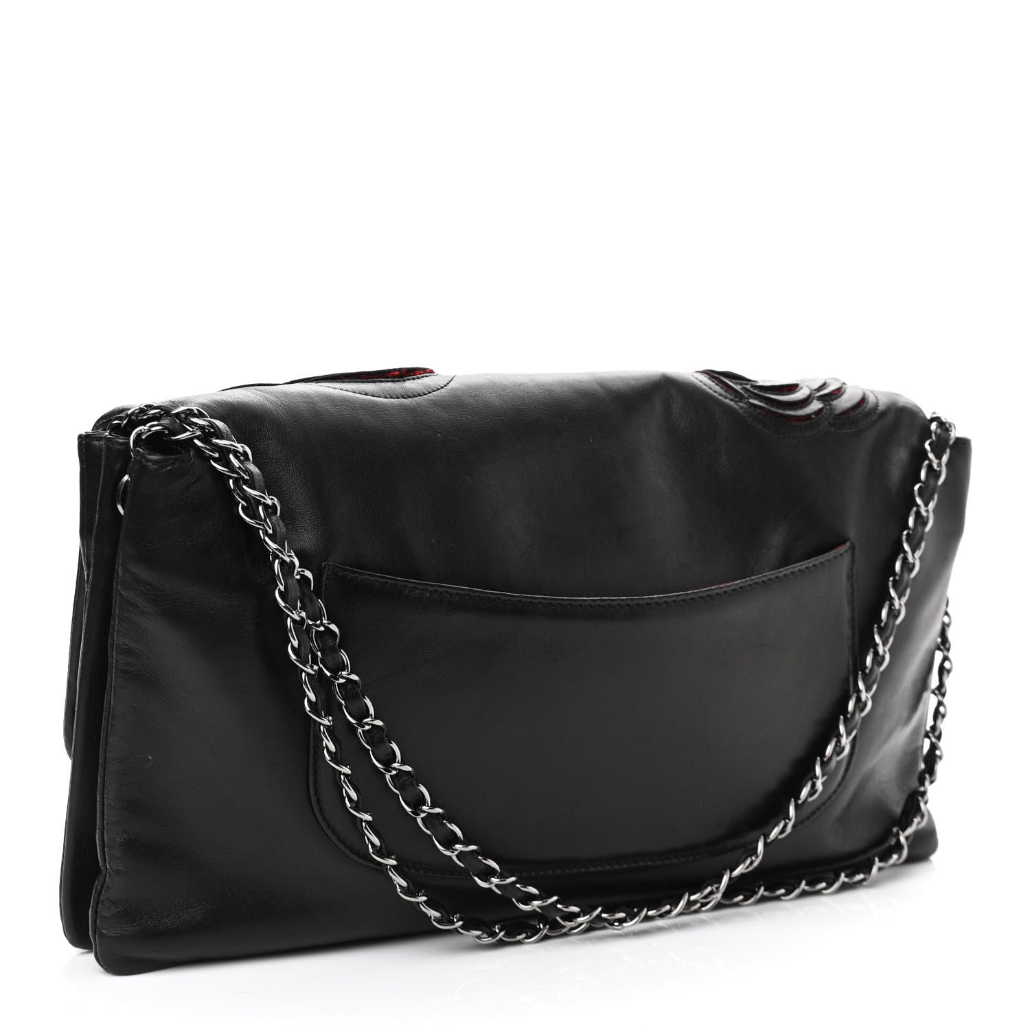 Chanel Lambskin Tweed Maxi Camellia Petals Flap Black 3 of 11