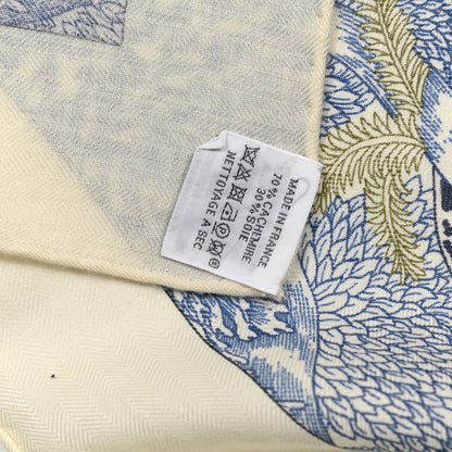 Hermes Cashmere Silk Faubourg Tropical Shawl 140 White Bleu Abricot 5 of 6