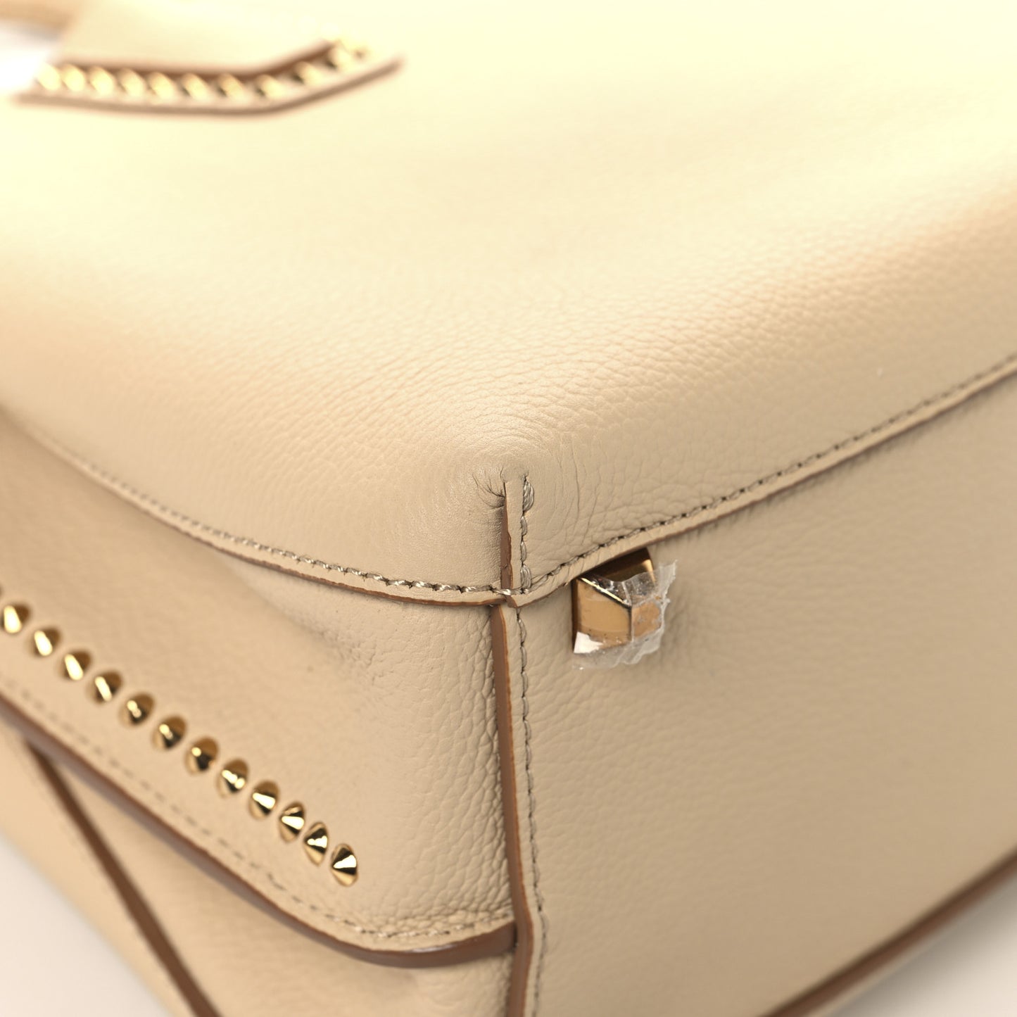 Grained Calfskin Studded Medium Milla Tote Beige