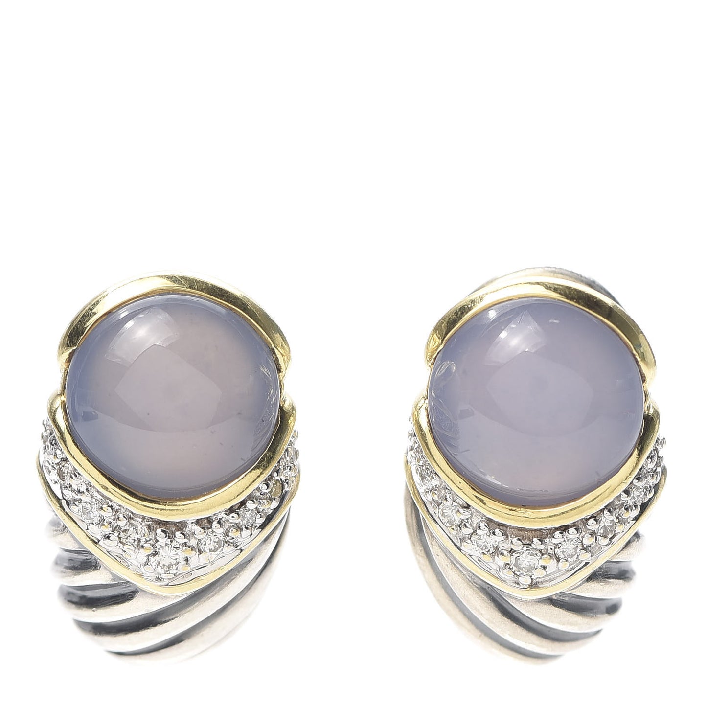 Sterling Silver 18K Yellow Gold Diamond Chalcedony Shrimp Cable Earrings