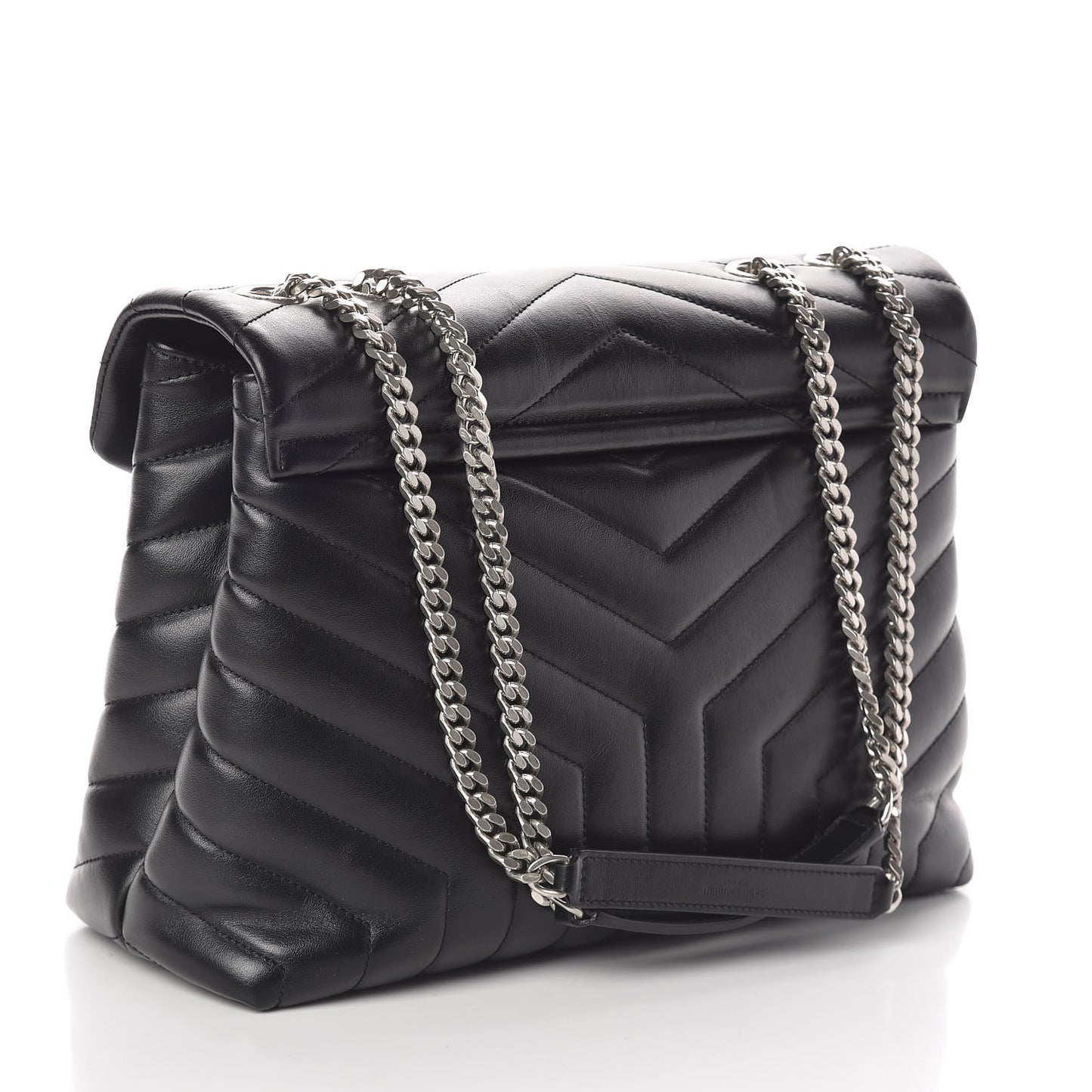 Calfskin Y Quilted Monogram Medium Loulou Chain Satchel Black