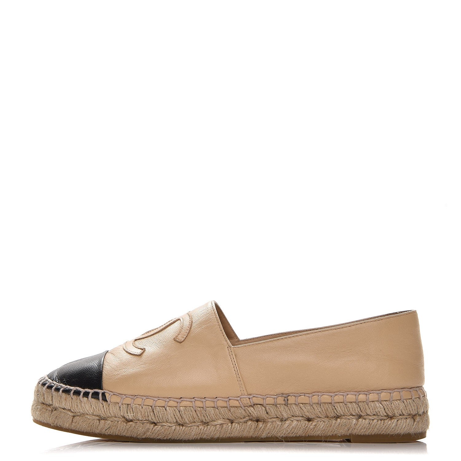 Chanel Lambskin CC Espadrilles 37 Beige Black 1 of 10