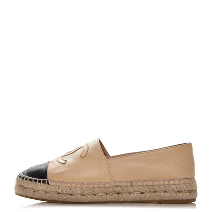 Chanel Lambskin CC Espadrilles 37 Beige Black 1 of 10