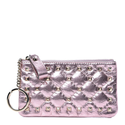 Valentino Garavani Metallic Wrinkled Lambskin Rockstud Spike Zip Coin Purse Lipstick 1 of 6