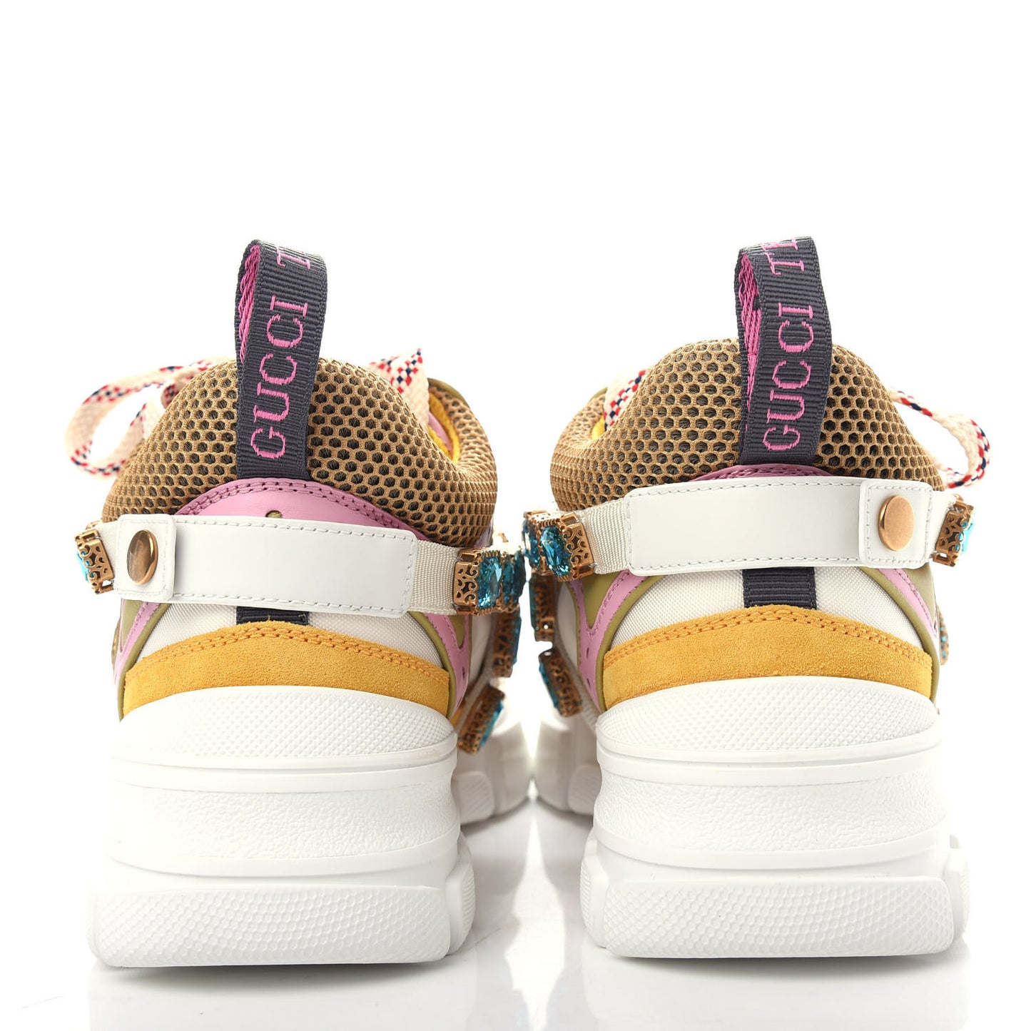 X SEGA Nylon Calfskin Suede Removable Crystals Flashtrek Sneakers 38.5 Great White Crop Soft Pink
