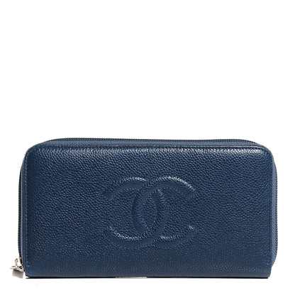 Chanel Caviar CC Timeless Large Zip Around Wallet Dark Blue 1 of 8