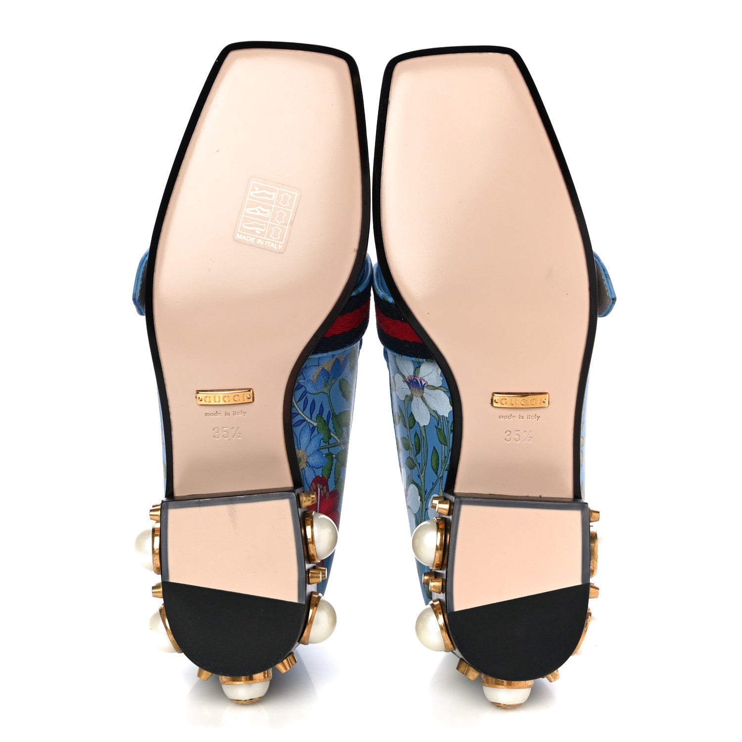 Gucci Apollo Calfskin Web Pearl New Flora Peyton 35mm Loafer Pumps 35.5 Azure 5 of 18