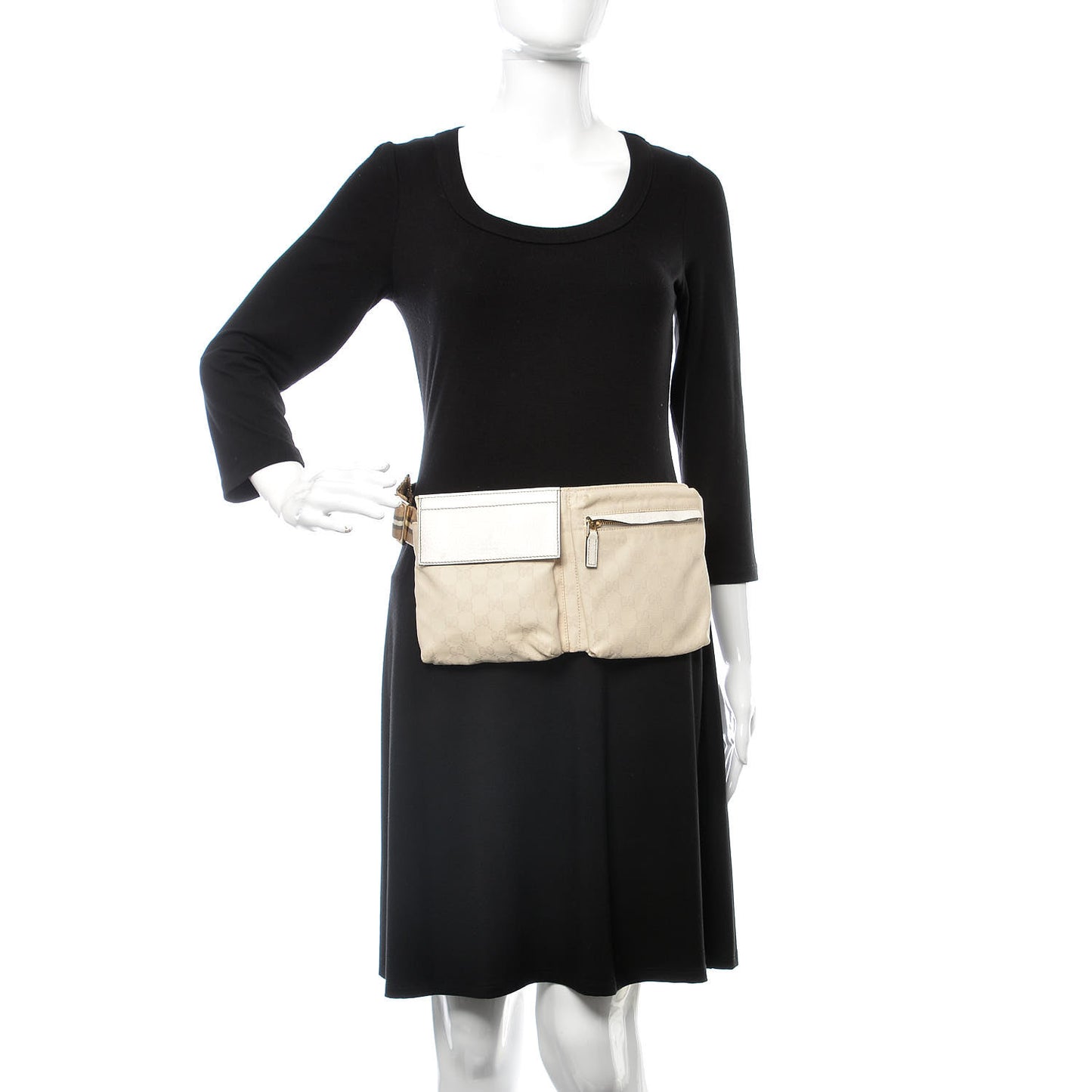 GG Monogram Web Double Pocket Belt Bag White
