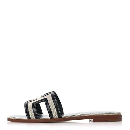 Hermes Calfskin Canvas Oran Sandals 36.5 Black 1 of 9