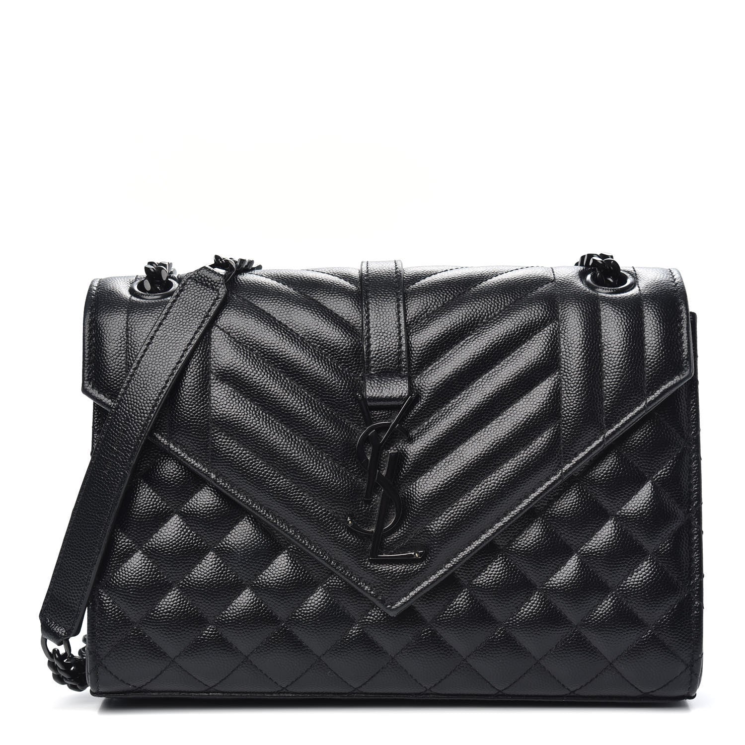 Saint Laurent Grain De Poudre Textured Mixed Matelasse Triquilt Medium Monogram Satchel Black 1 of 12