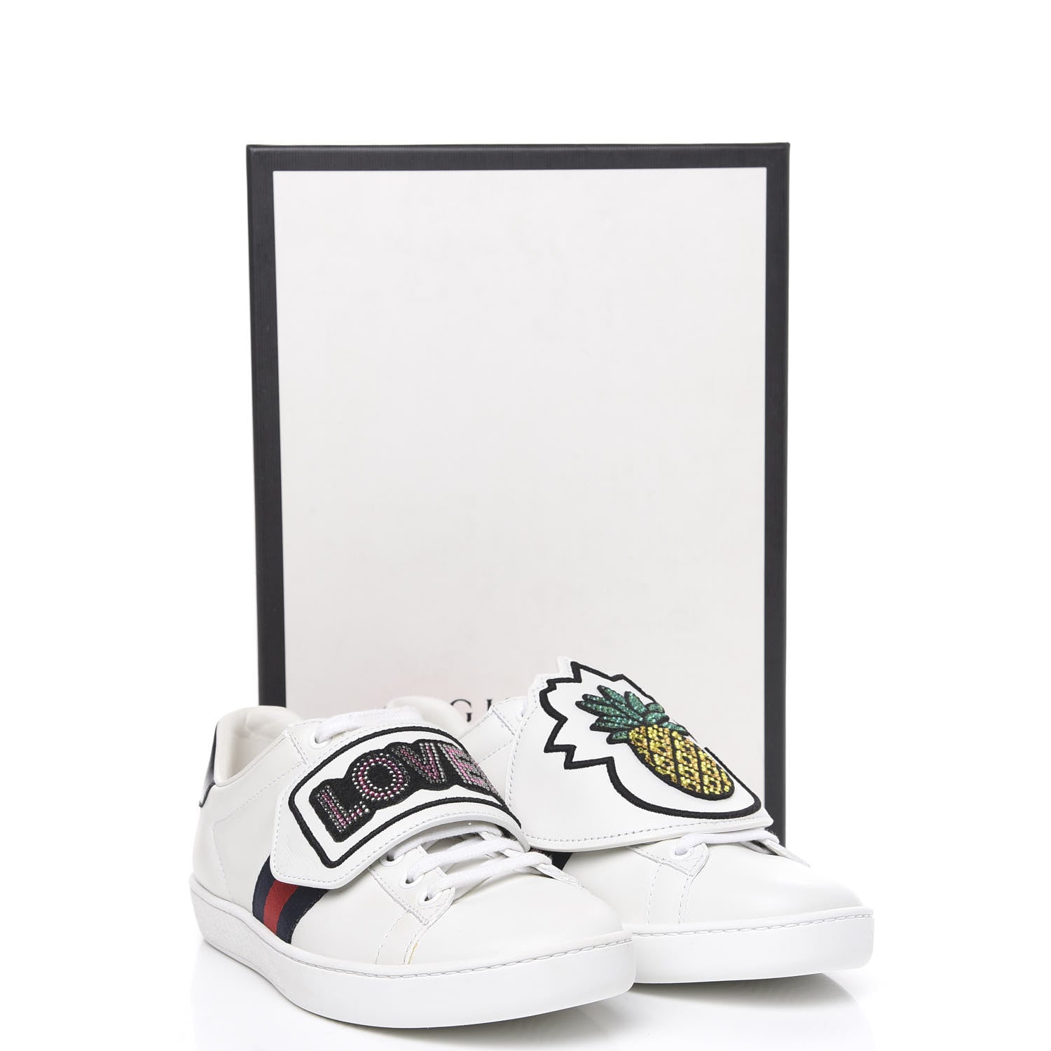 Gucci Calfskin Ayers Crystal Web Womens New Ace Pineapple Sneakers 37 White 9 of 9
