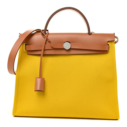 Hermes Toile Vache Hunter Herbag Zip 31 PM Natural Jaune De Naples 1 of 12