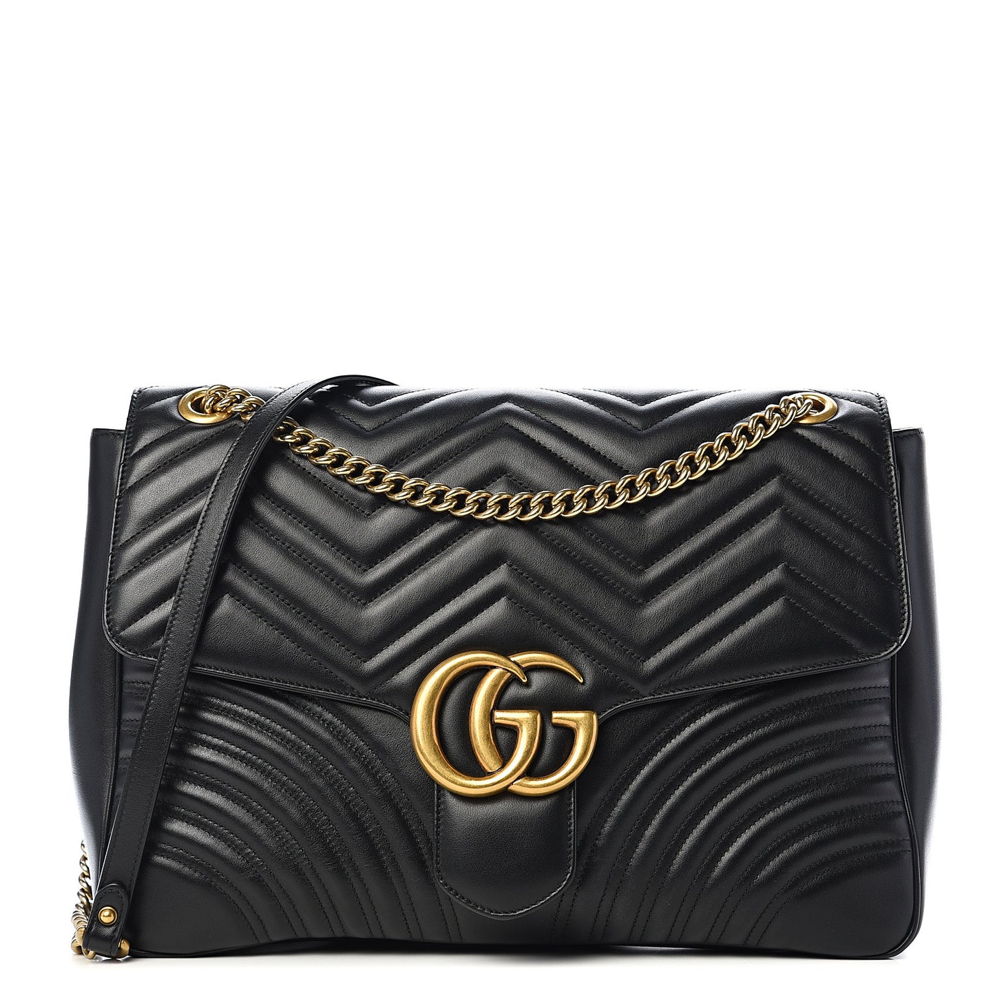 Calfskin Matelasse Large GG Marmont Shoulder Bag Black