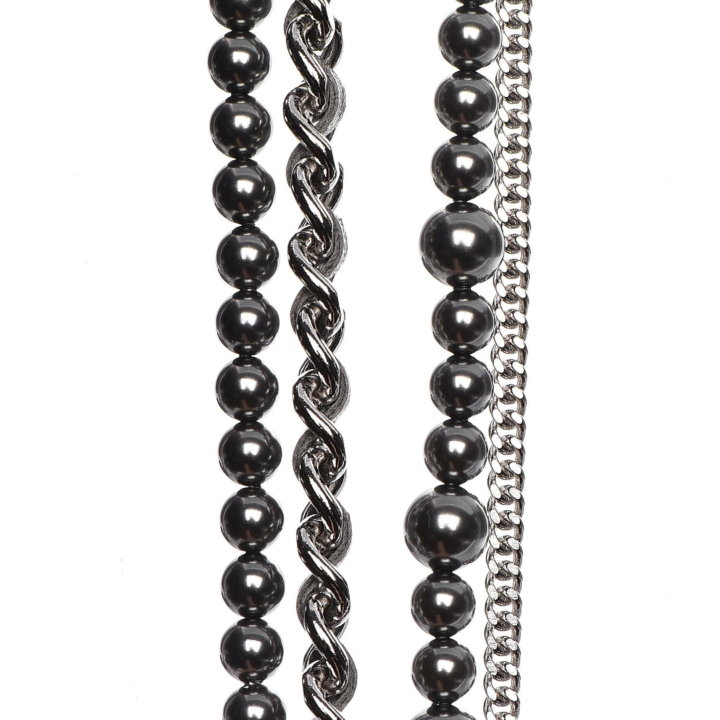 Pearl Chain Strass CC Long Multistrand Necklace Dark Grey