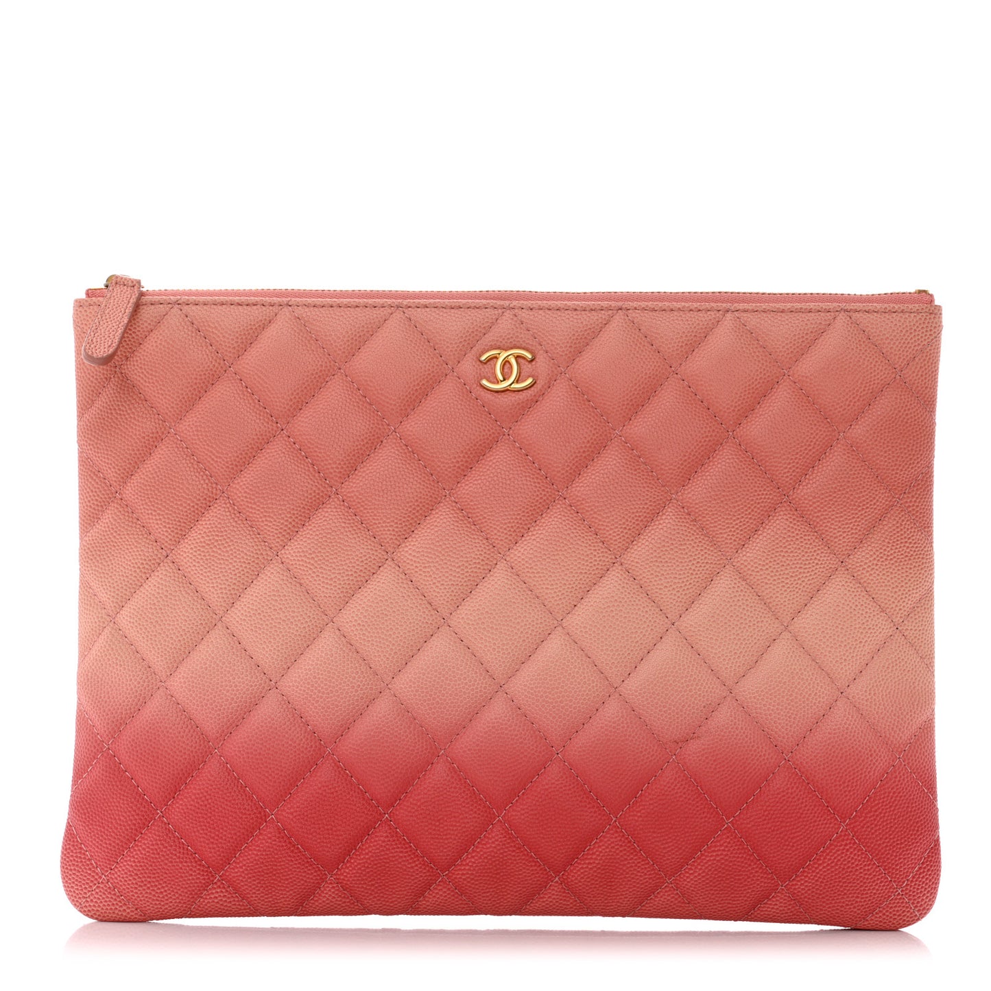 Caviar Quilted Ombre Medium Cosmetic Case Coral