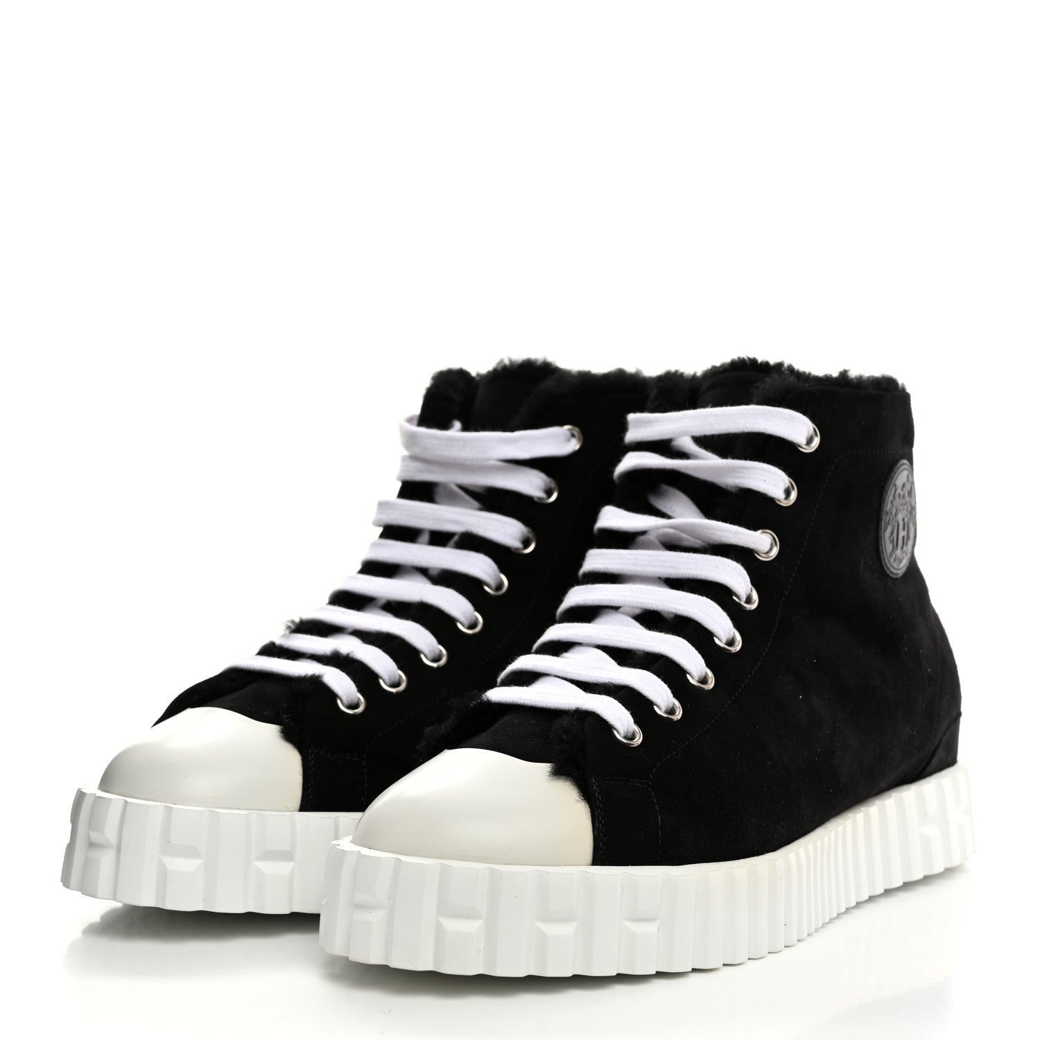 Hermes Woolskin Calfskin Womens Climb Sneakers 37 Black 3 of 8