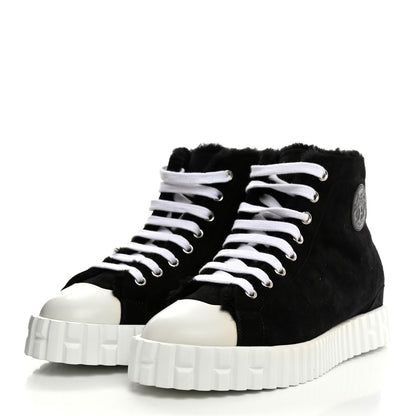 Hermes Woolskin Calfskin Womens Climb Sneakers 37 Black 3 of 8