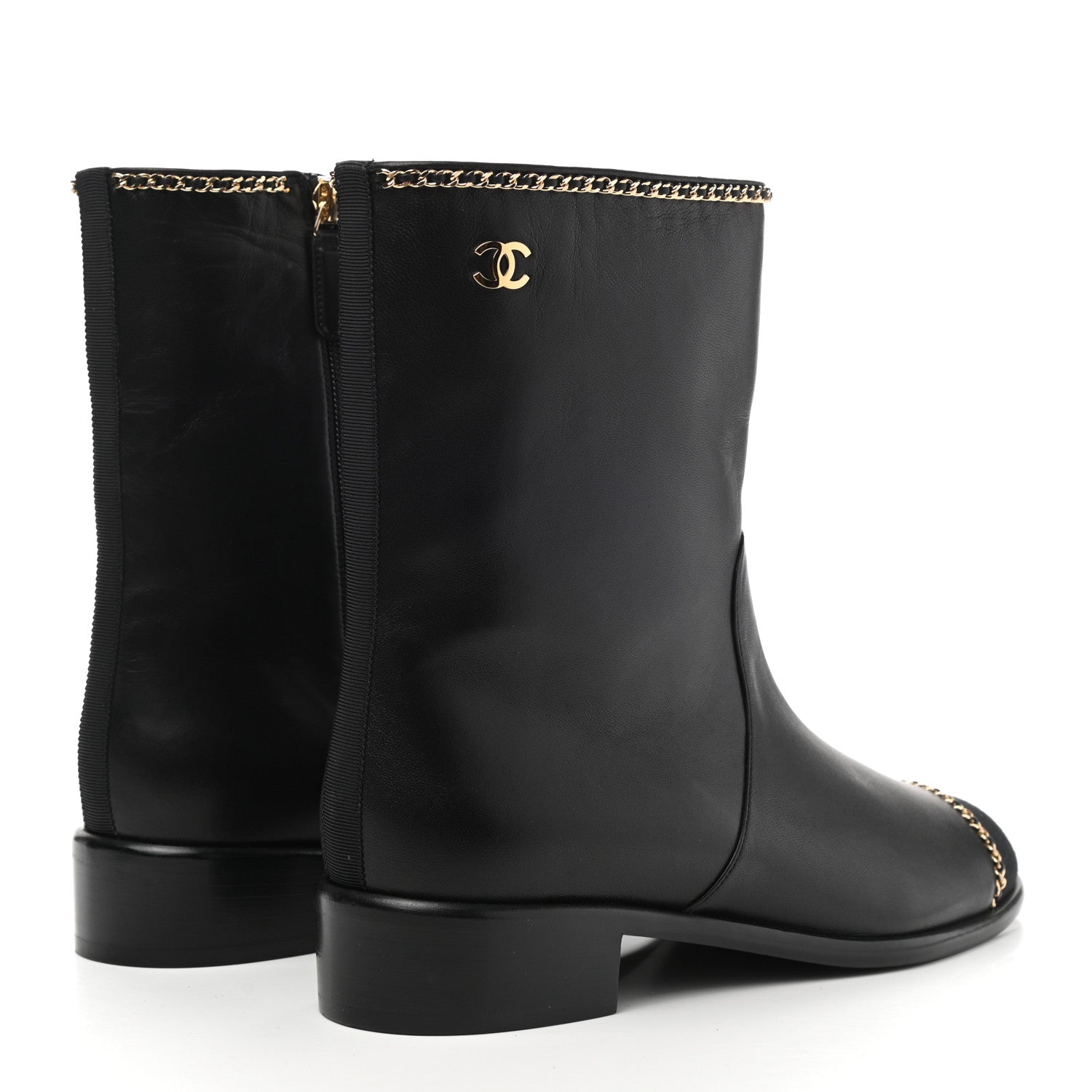 Chanel Lambskin Grosgrain Cap Toe Chain Short Boots 40.5 Black 4 of 8