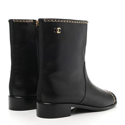 Chanel Lambskin Grosgrain Cap Toe Chain Short Boots 40.5 Black 4 of 8