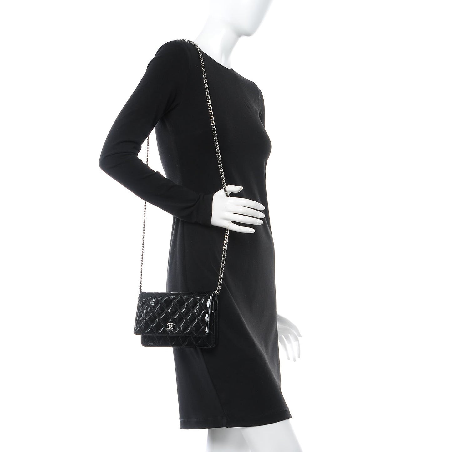 Patent Quilted Wallet On Chain WOC Black