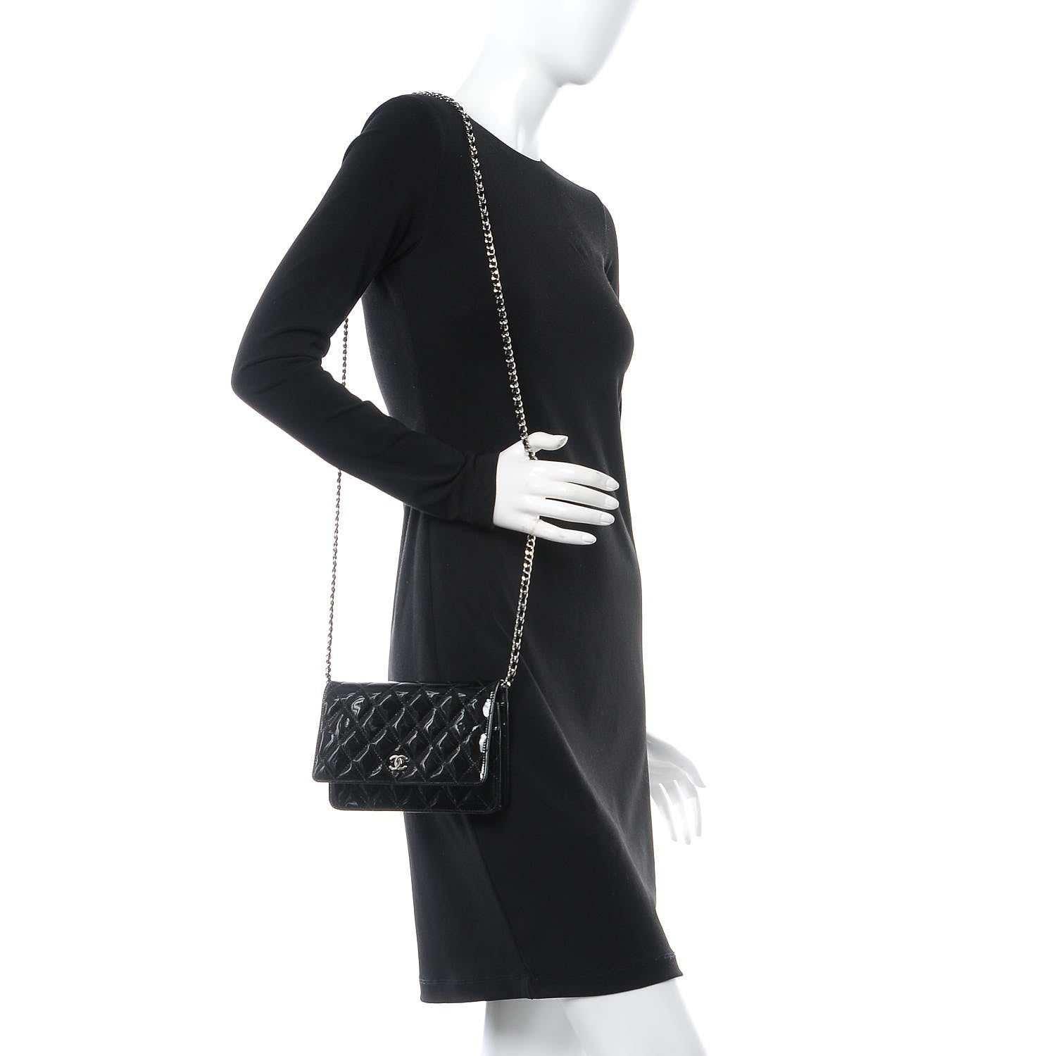 Chanel Patent Quilted Wallet On Chain WOC Black 2 of 9