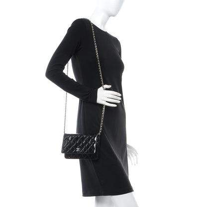 Chanel Patent Quilted Wallet On Chain WOC Black 2 of 9