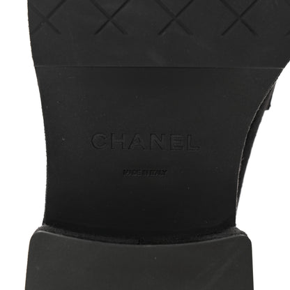 Chanel Suede Kidskin CC Platform Loafers 38.5 Black 6 of 9
