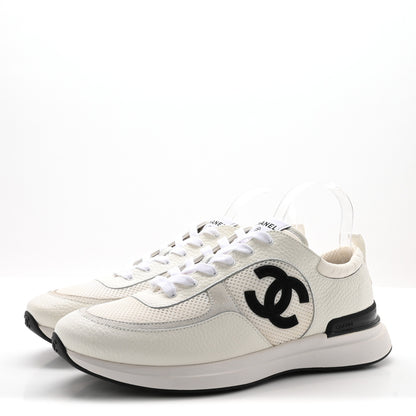 Chanel Calfskin Mesh Suede CC Sneakers 45 White Black 4 of 8