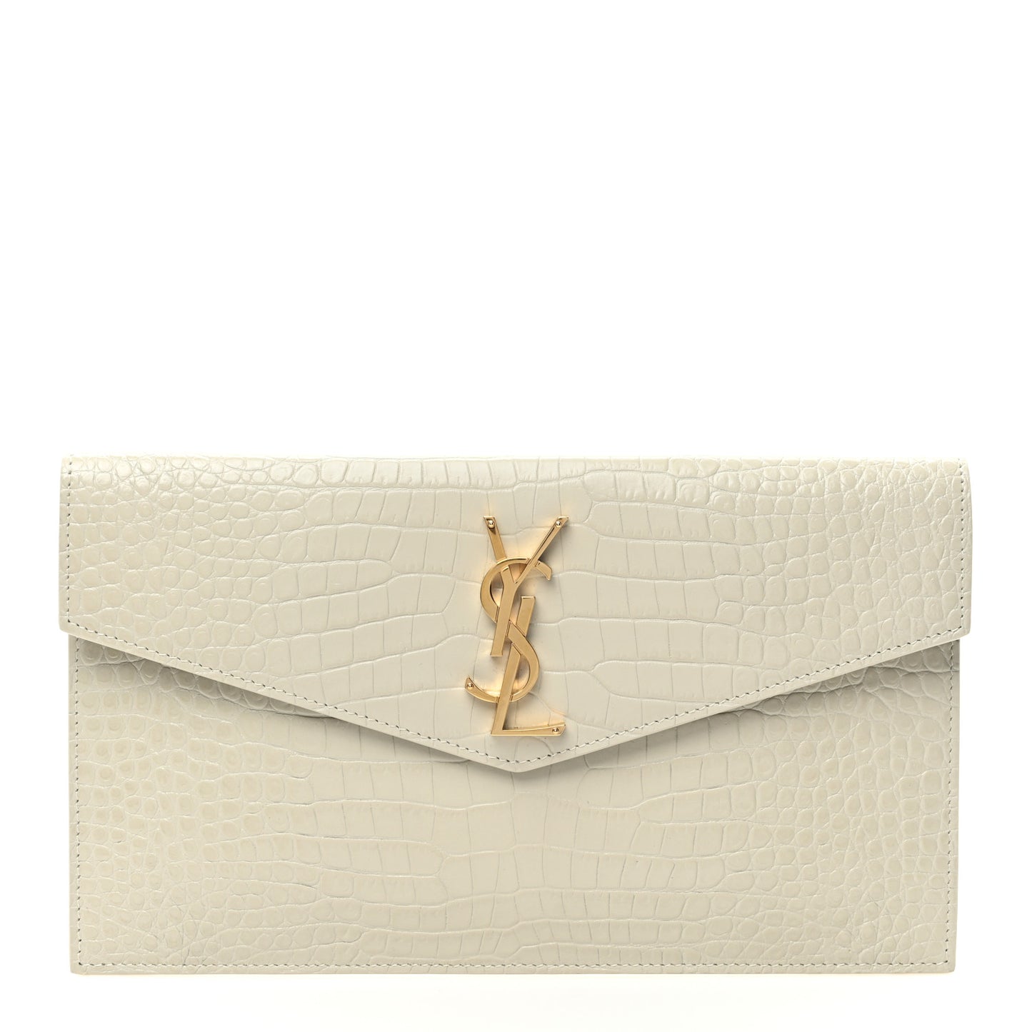 Calfskin Crocodile Embossed Uptown Monogram Pouch Crema Soft