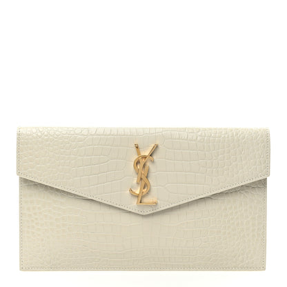 Saint Laurent Calfskin Crocodile Embossed Uptown Monogram Pouch Crema Soft 1 of 6