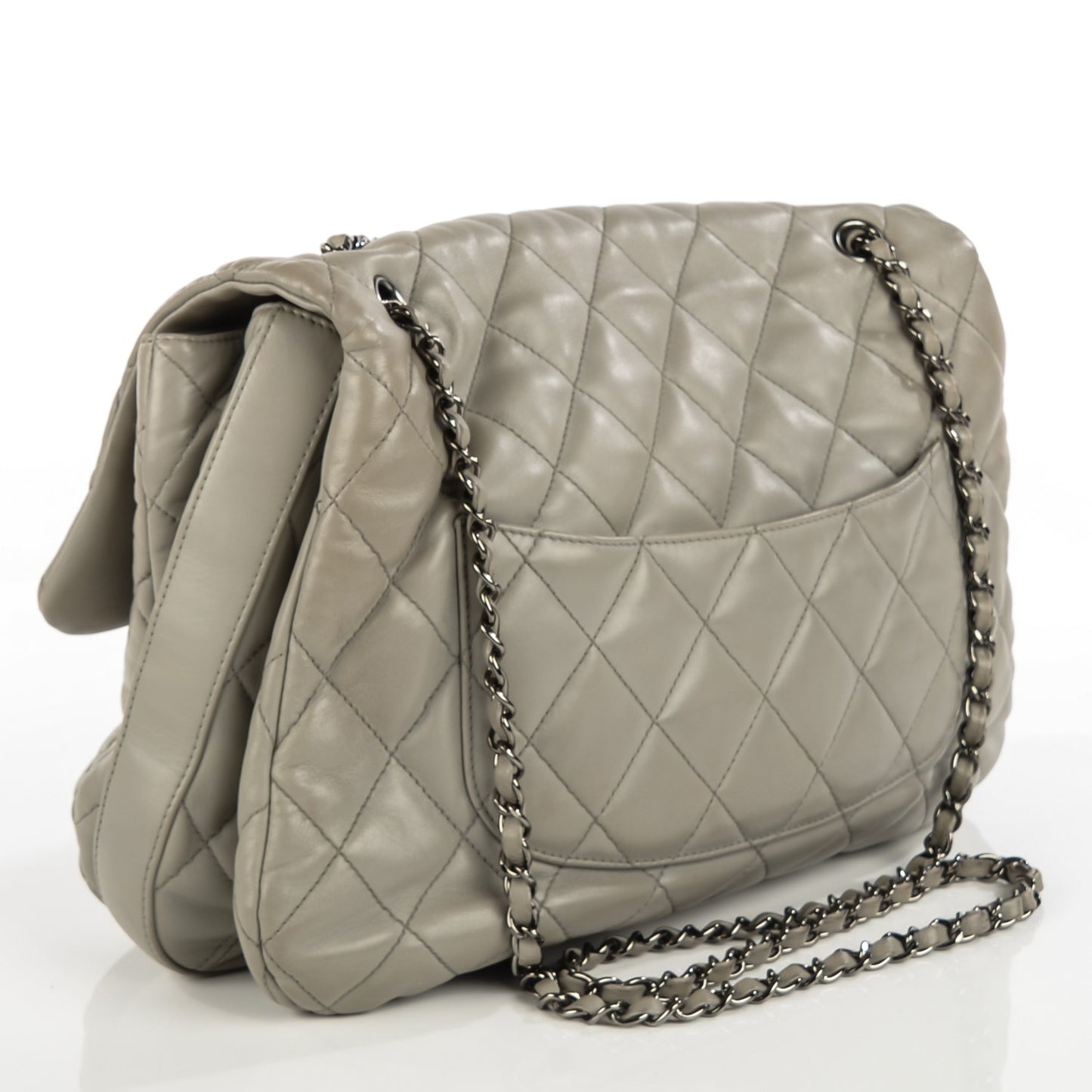 Lambskin Quilted 3 Maxi Flap Bag Grey