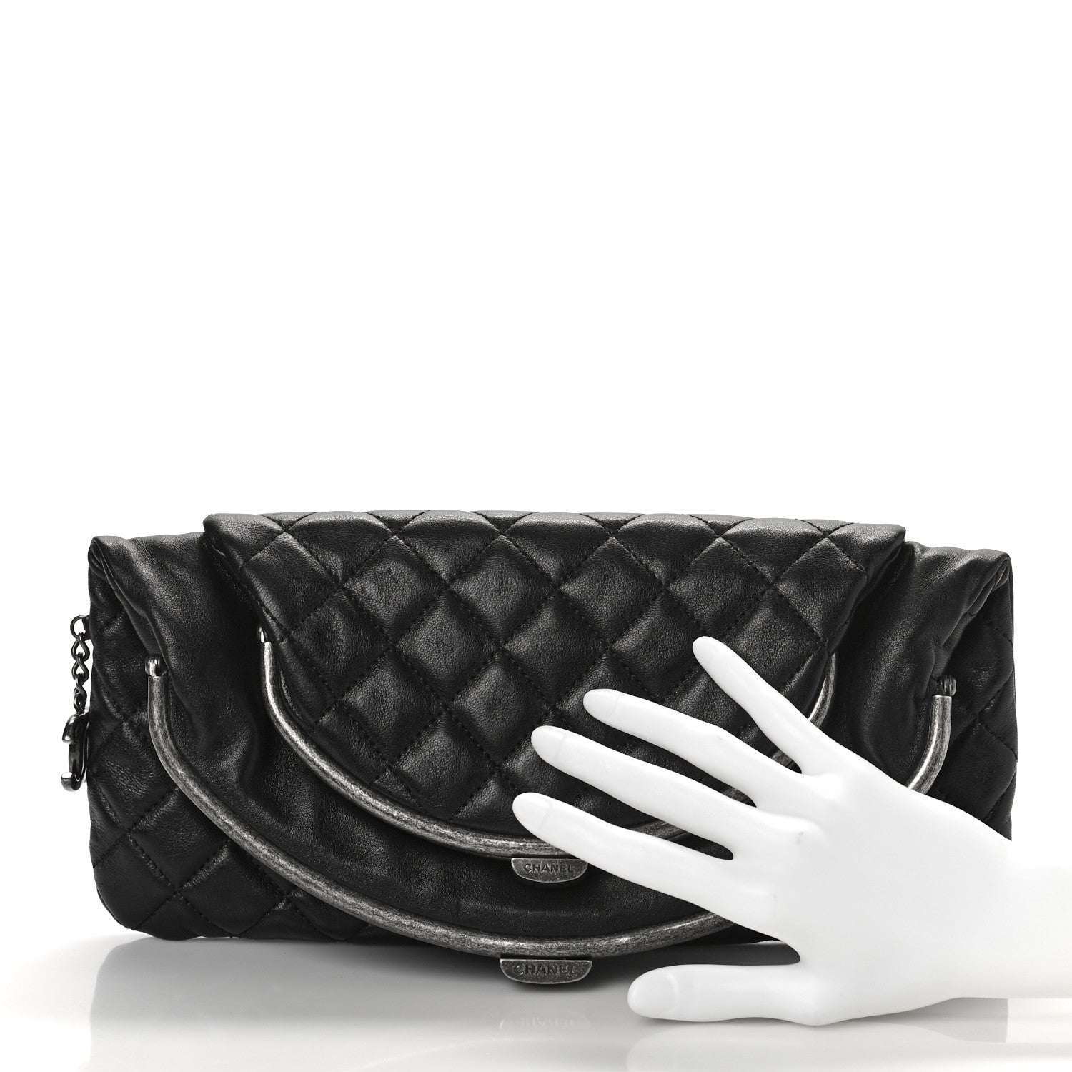 Chanel Lambskin Quilted Frame Clasp Flap Clutch Black 2 of 9