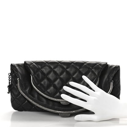 Chanel Lambskin Quilted Frame Clasp Flap Clutch Black 2 of 9