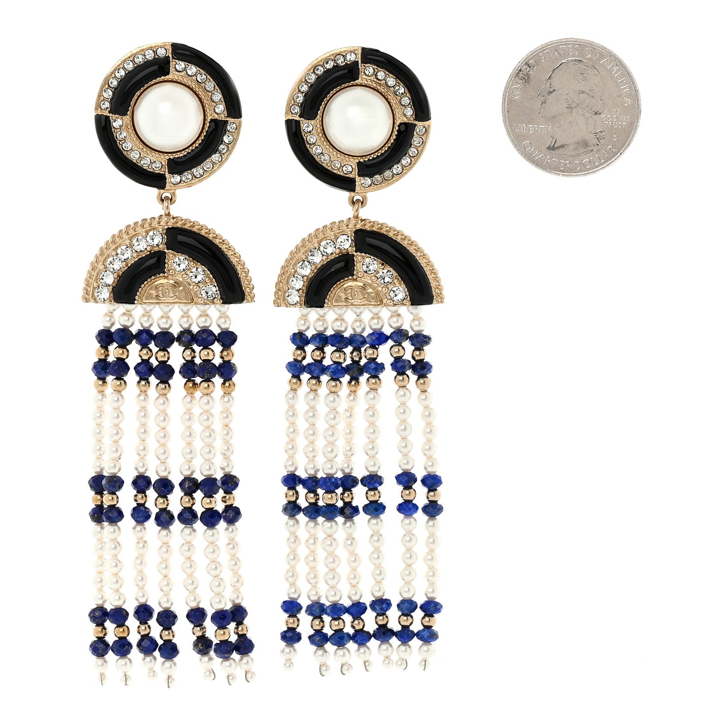 Resin Pearl Crystal Ramses Jewels Drop Earrings Gold Blue