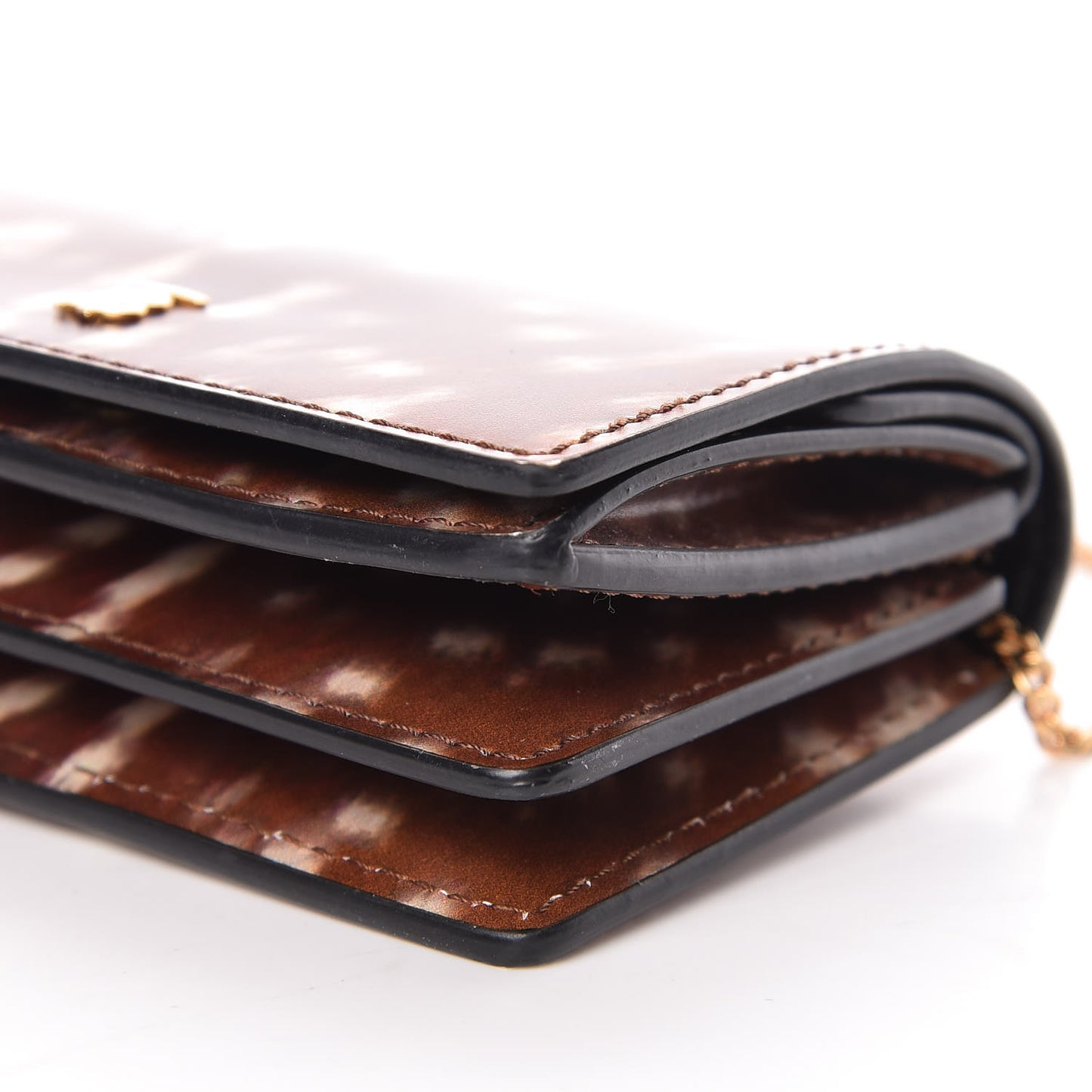 Calfskin Deer Printed Jessie Chain Card Case Malt Brown