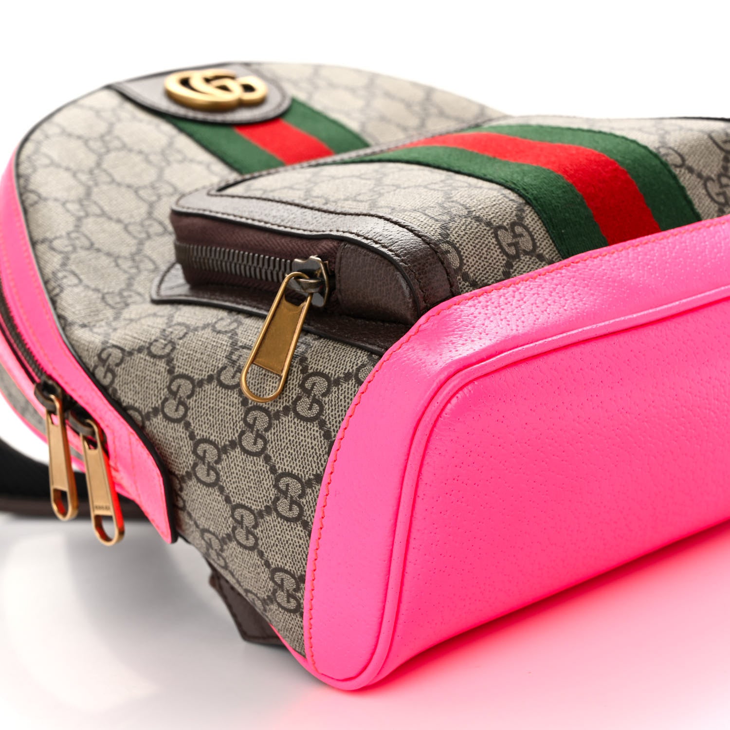 Gucci GG Supreme Monogram Textured Dollar Calfskin Web Small Ophidia Day Backpack Beige Ebony Fluorescent Fuchsia 8 of 9