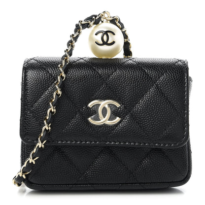 Chanel Caviar Quilted Mini Pearl On Top Coin Purse With Chain Black 1 of 11