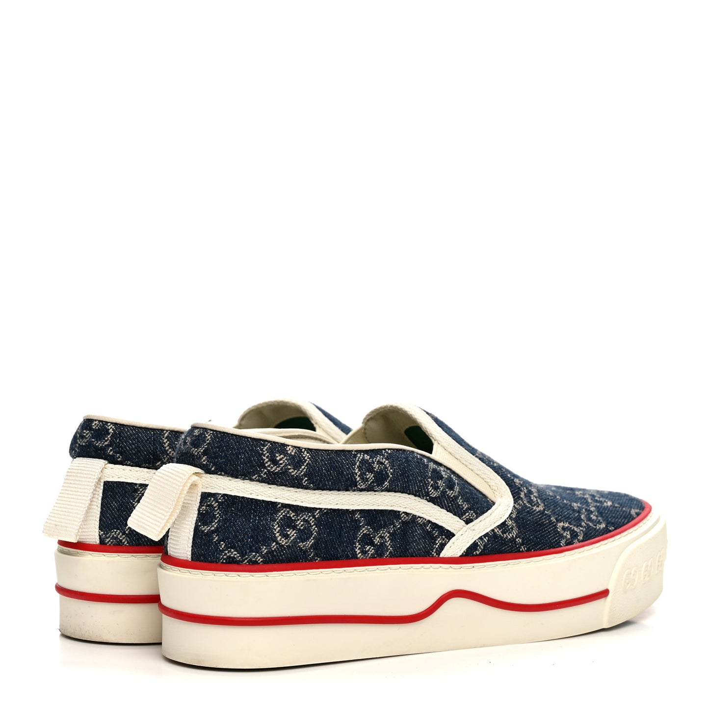 New Denim GG Monogram Womens 1977 Tennis Slip On 30mm Sneakers 37.5 Blue Tea Mystic White