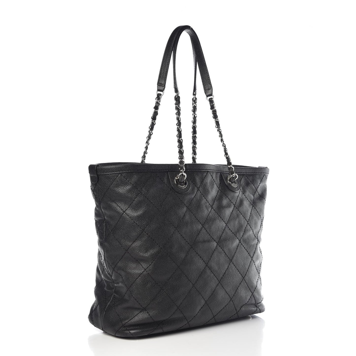 Grained Calfskin Quilted Small Daily Shopping Tote Black