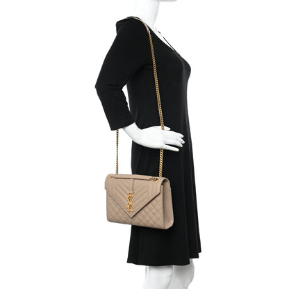 Saint Laurent Grain De Poudre Textured Mixed Matelasse Medium Triquilt Monogram Satchel Dark Beige 2 of 12