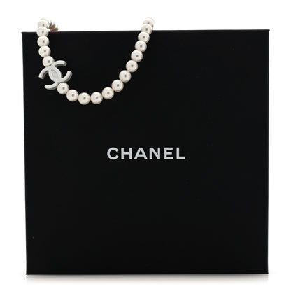 Chanel Pearl Resin CC Choker Necklace Pearly White Silver 5 of 5