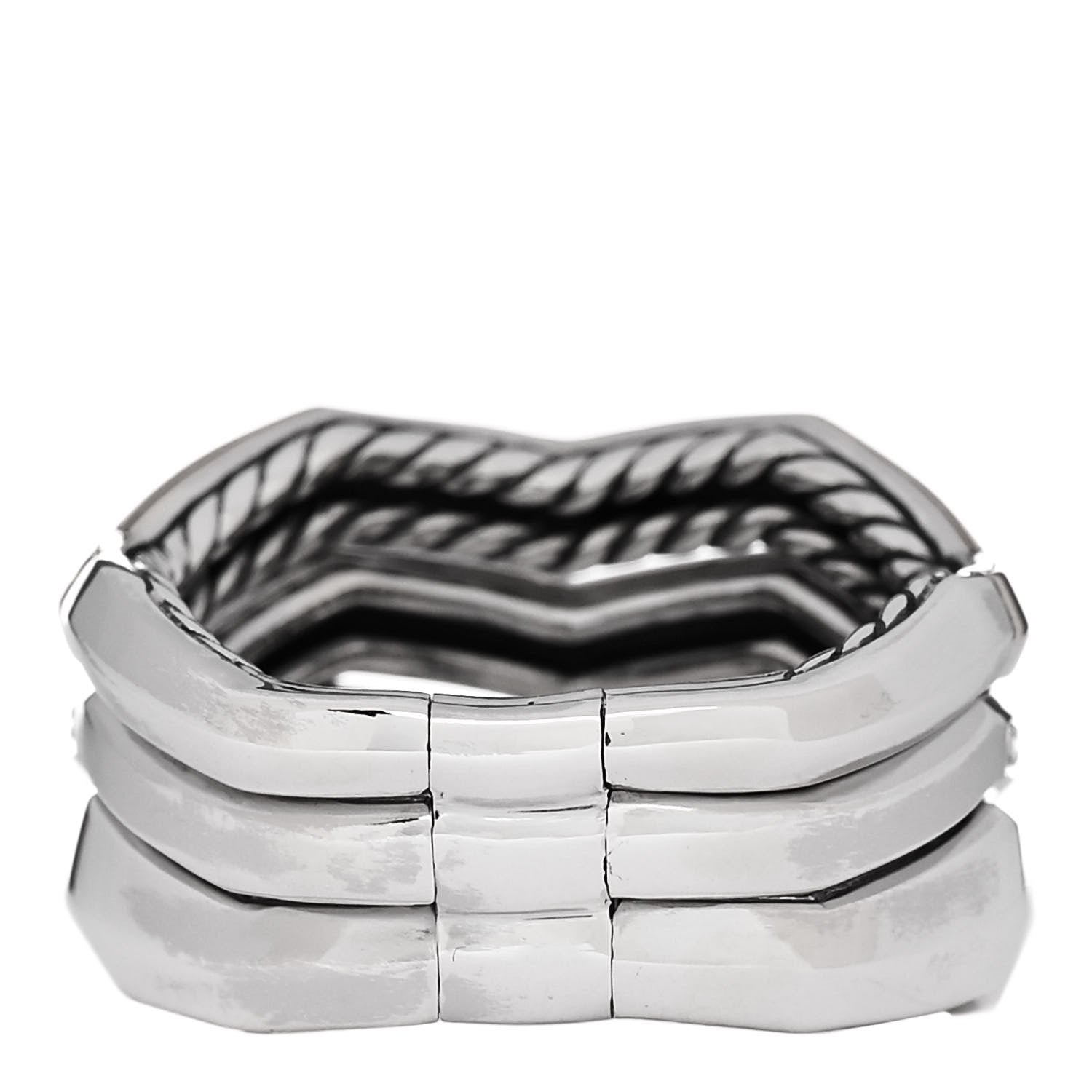 David Yurman Sterling Silver 18K Yellow Gold Diamond 11.7mm Zig Zag Stax Three Row Ring 56 7.5 3 of 4