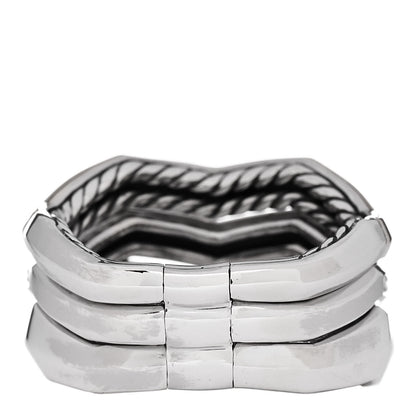 David Yurman Sterling Silver 18K Yellow Gold Diamond 11.7mm Zig Zag Stax Three Row Ring 56 7.5 3 of 4