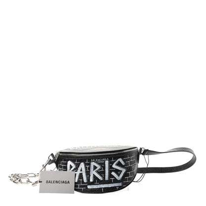 Balenciaga Agneau Arena Graffiti All Over XXS Souvenir Belt Bag Black White 1 of 9