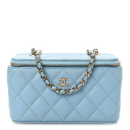 Chanel Caviar Quilted Small Tiny CC Vanity Case With Chain Light Blue 1 of 16