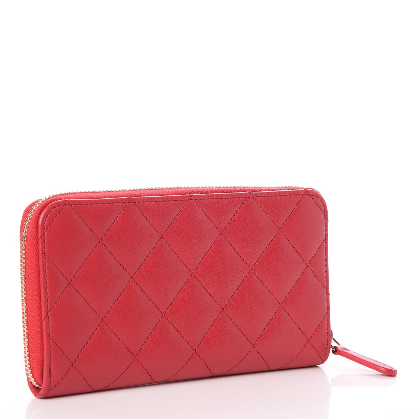 Lambskin Quilted Small Zip Around Wallet Dark Pink