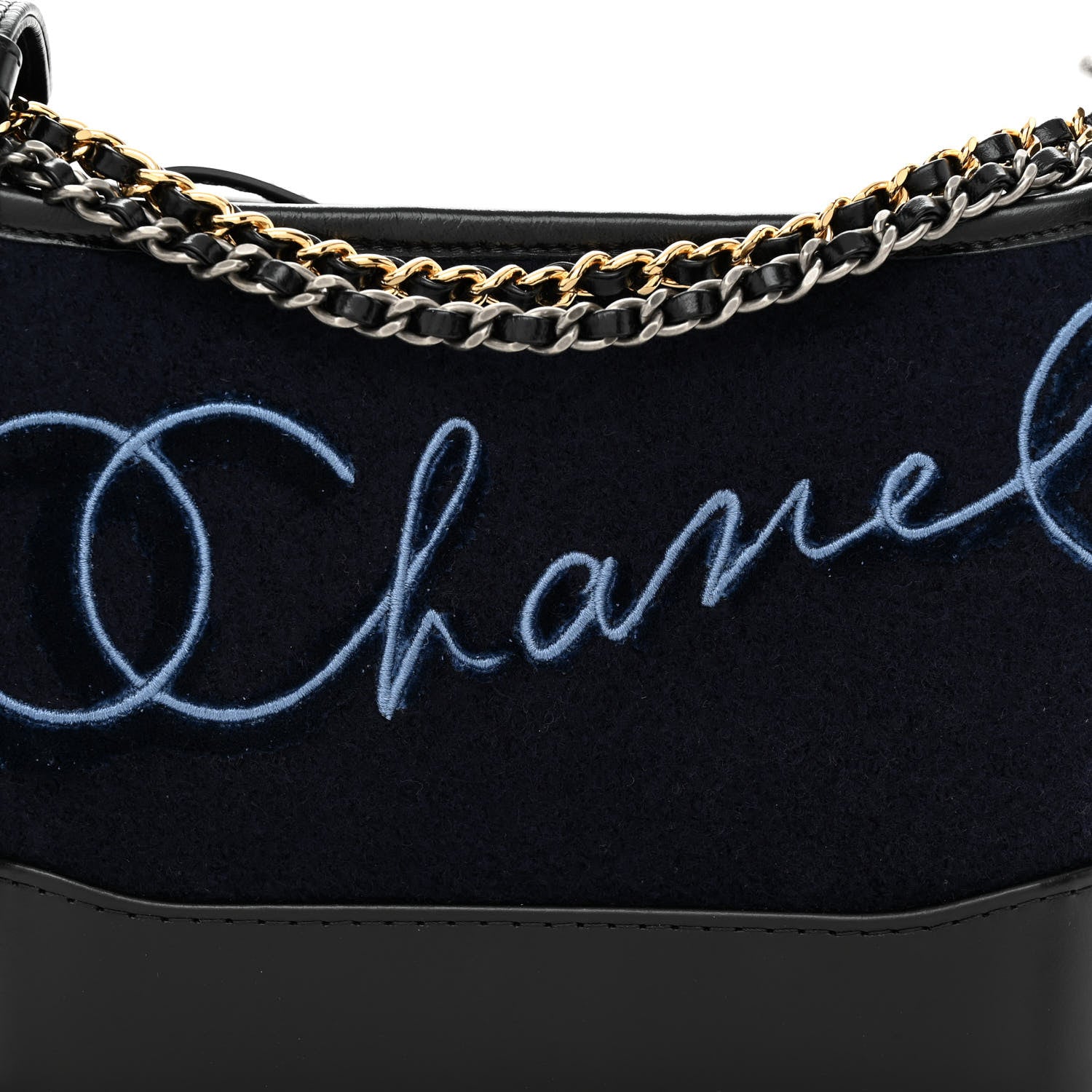 Chanel Calfskin Wool Embroidered Paris Hamburg Small Gabrielle Hobo Dark Navy Blue 8 of 12