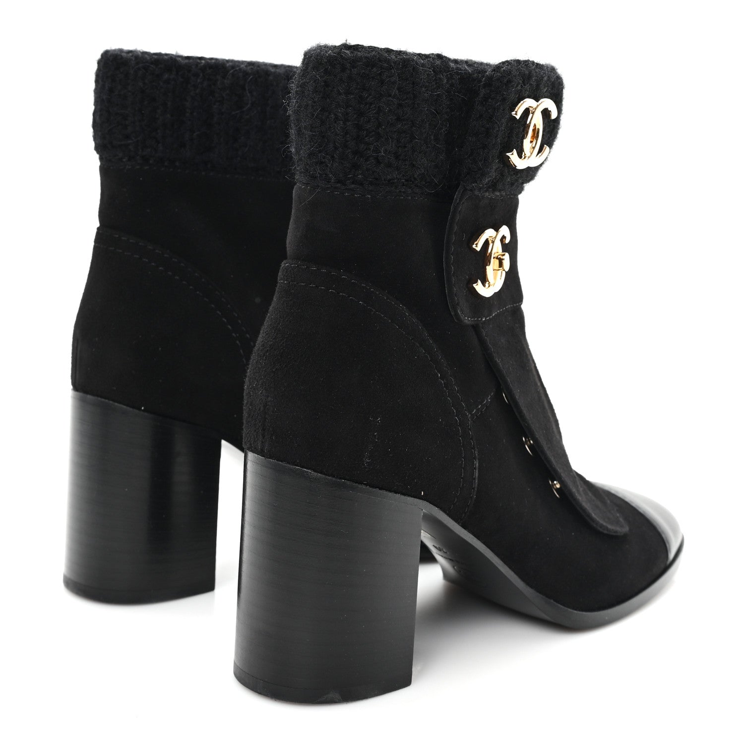 Chanel Suede Lambskin Knit CC Short Boots 39 Black 5 of 10