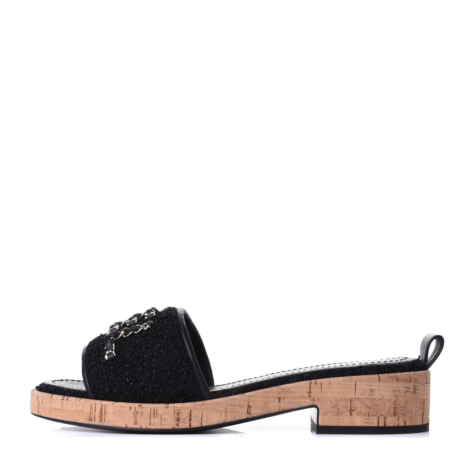 Chanel Tweed Cork CC Chain Mule Sandal 39 Black 1 of 11