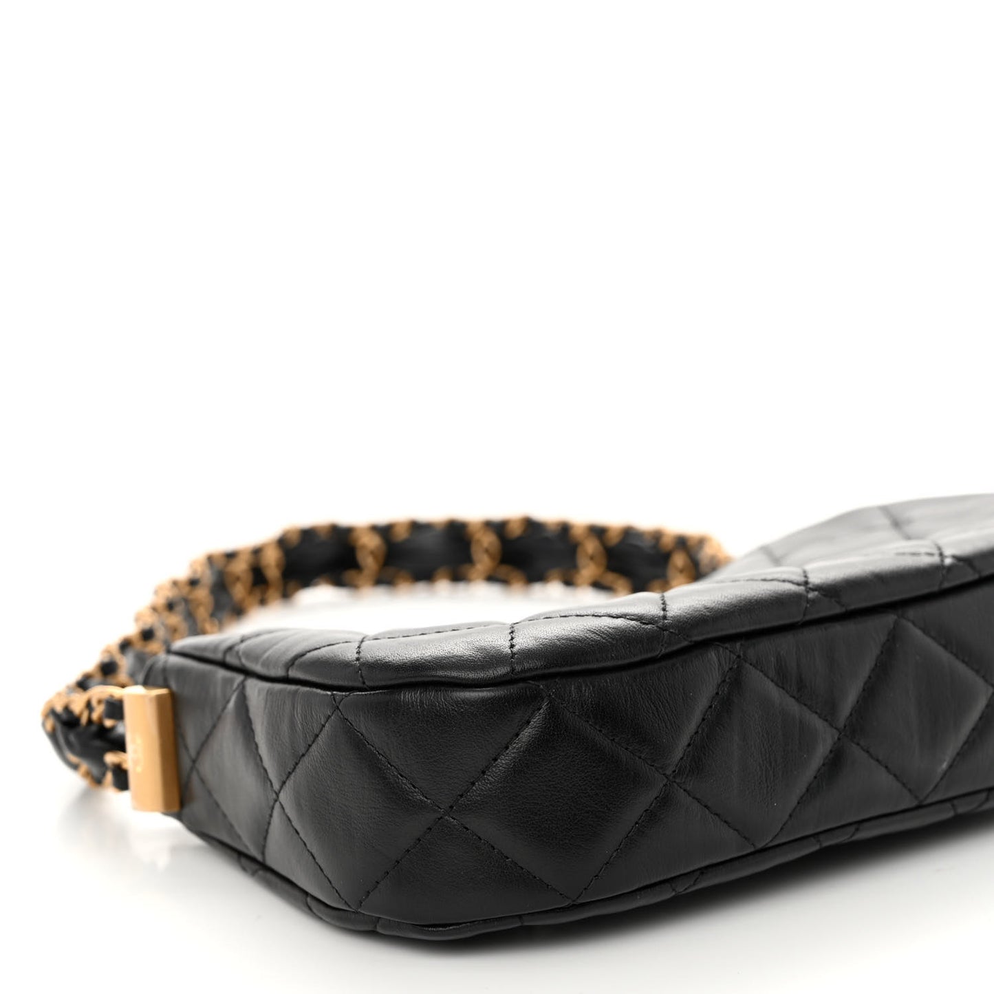 Crumpled Calfskin Quilted Braided CC Small Hobo Black